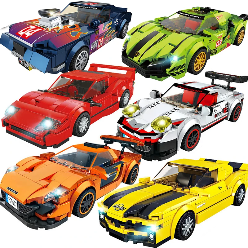 Juego de bloques de construcción modelo coche de carreras para niño, juguete de construcción con ladrillos, modelo creativo Moc, garaje, juguete educativo, 2021