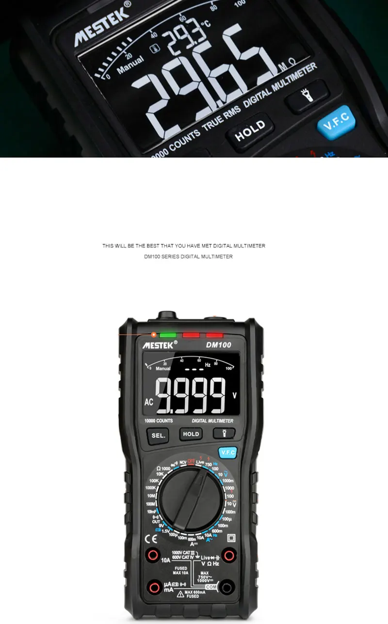 DM100 Цифровой мультиметр высокоскоростной умный двухъядерный T-rms NCV температура multimetro анти-сжигание предохранитель сигнализации мультиметры