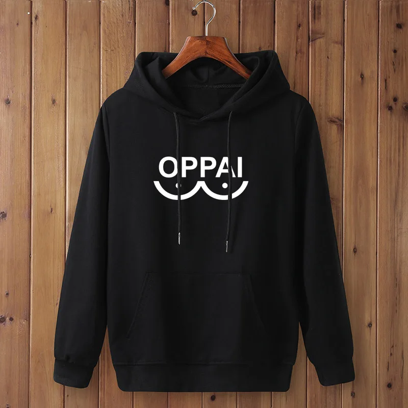black Модная Толстовка One Punch Man Hero Oppai, мужская толстовка с капюшоном на осень и зиму в стиле хип-хоп - Цвет: black