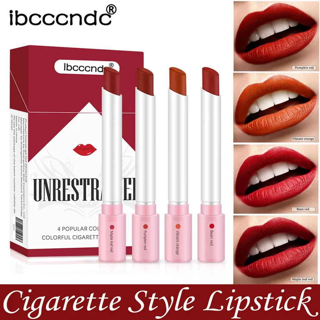 IBCCCNDC Matte Cigarette Lipstick Pack Set 4 Colors Lip Stick Long Lasting Waterproof Matt Lip Stick Tube Nude Red Lips Makeup