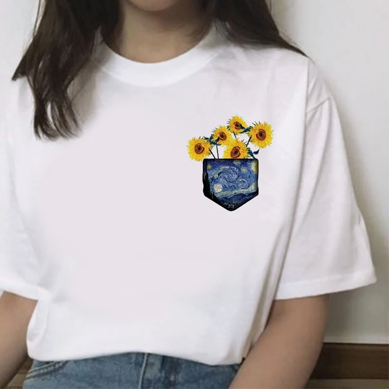 

Graphic tees tops Van Gogh in oil painting tshirts women funny t shirt white Tops casual short Camisetas Mujer_T-Shirt