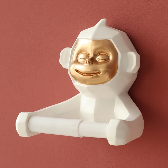 Gibbon Statue Wall Decoration Toilet  Tissue Holder Loo Ledge Black Monkey sculpture figurines Hanging Roll Tissue holder White