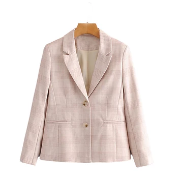 

Yanueun Blazer Jackets Spring Autumn Sweet Casual Plaid Single Breasted Street Style Long Sleeve Coat Outerwear For Women
