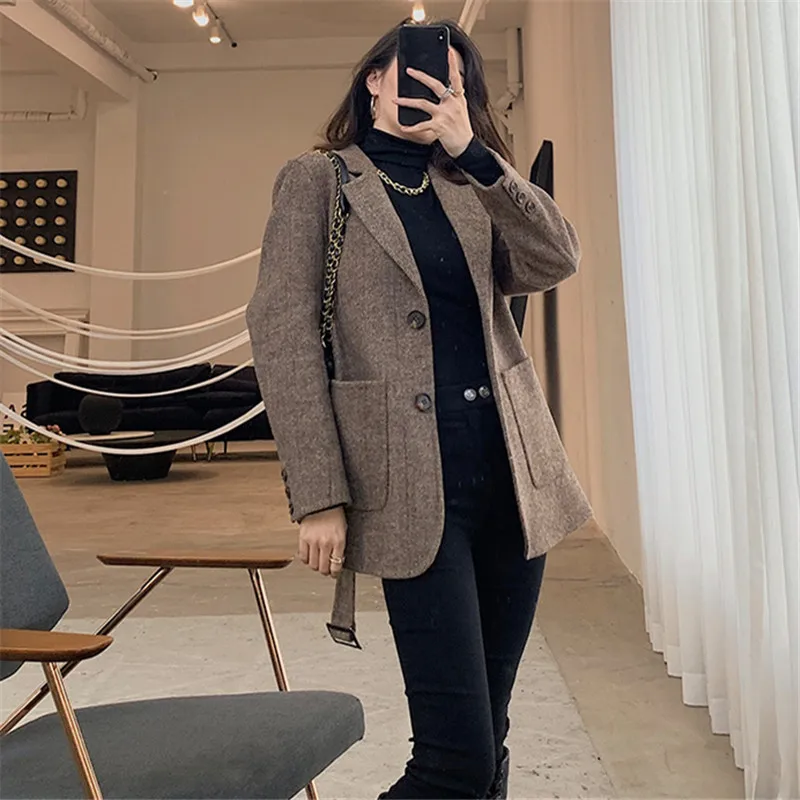 

Autumn New Fashion Double-Sided Wool Coat Women Korean Vintage Single-Breasted Lace Up Wool Jacket Female Slim Outerwear H2023