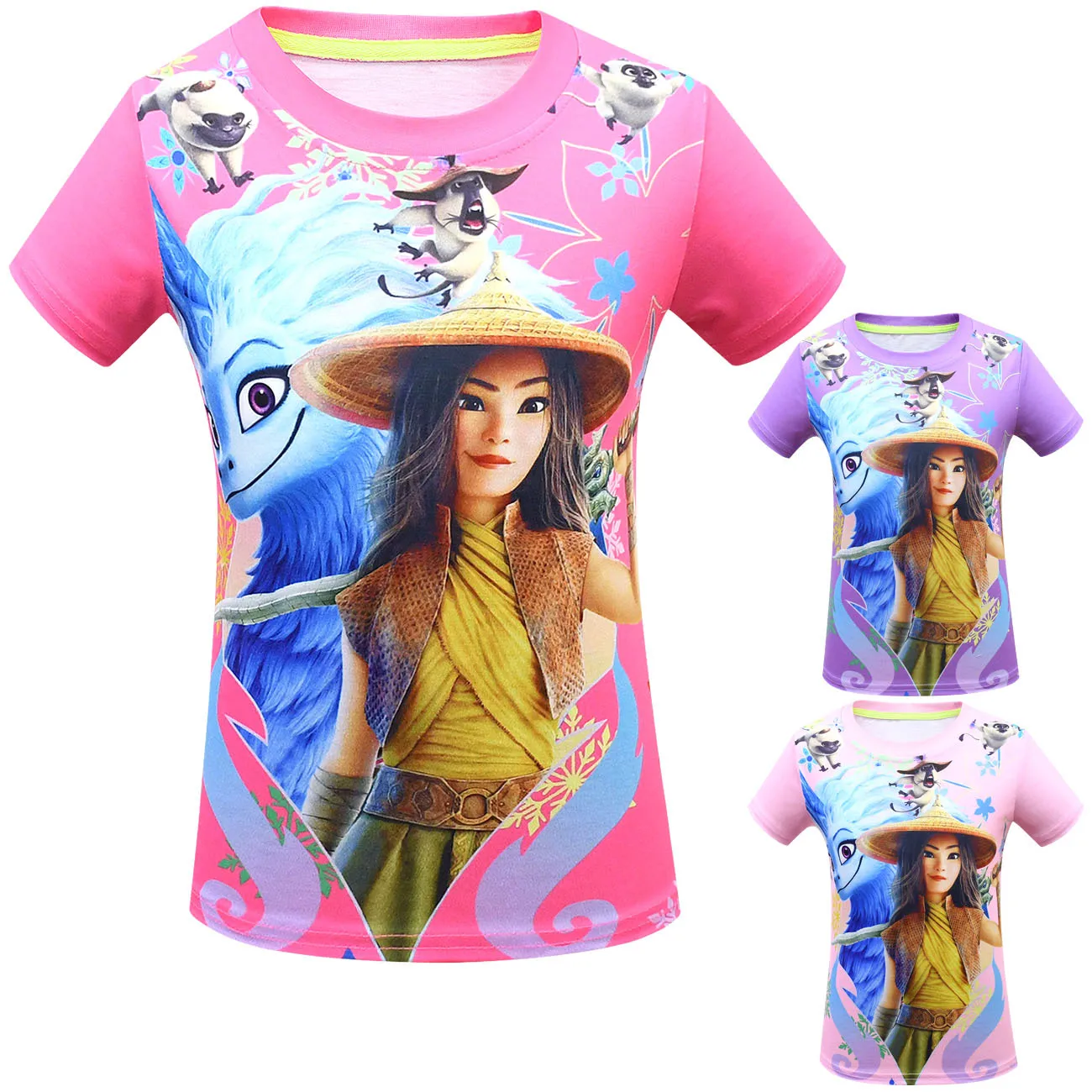 Summer Colorful Kids Raya And The Last Dragon Cartoon Tshirt Girls Streetwear Clothes Baby Funny Tshirt O-Neck Kids Raya Costume