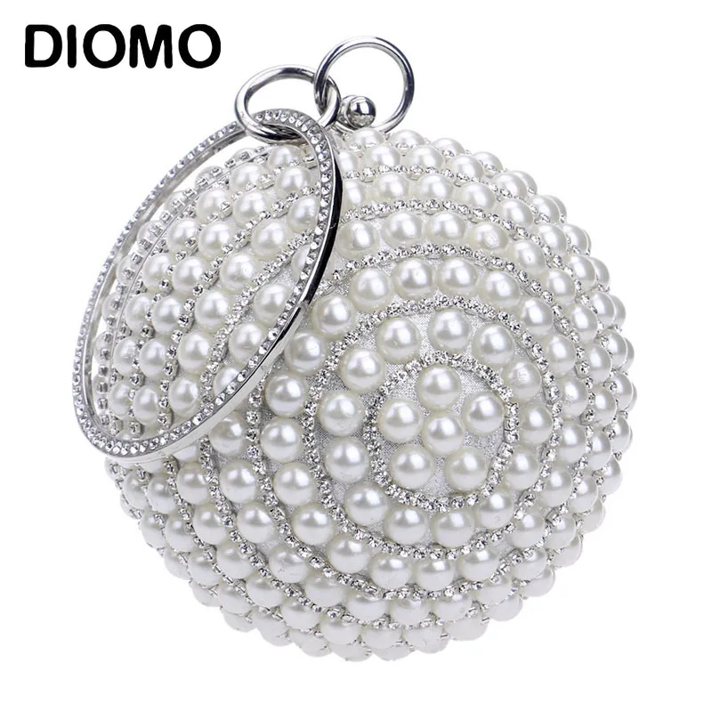 DIOMO New Arrival Women's Full Pearl Tassel Evening Bags Ladies Luxury Chain Clutch Purse Wedding Party Spherical Banquet Bag |