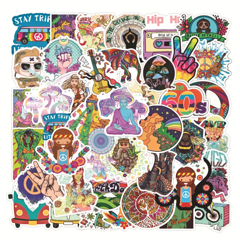 Love & Peace Hippies Stickers Skateboard Vinyl Decals Laptop Car Sticker 50Pcs 