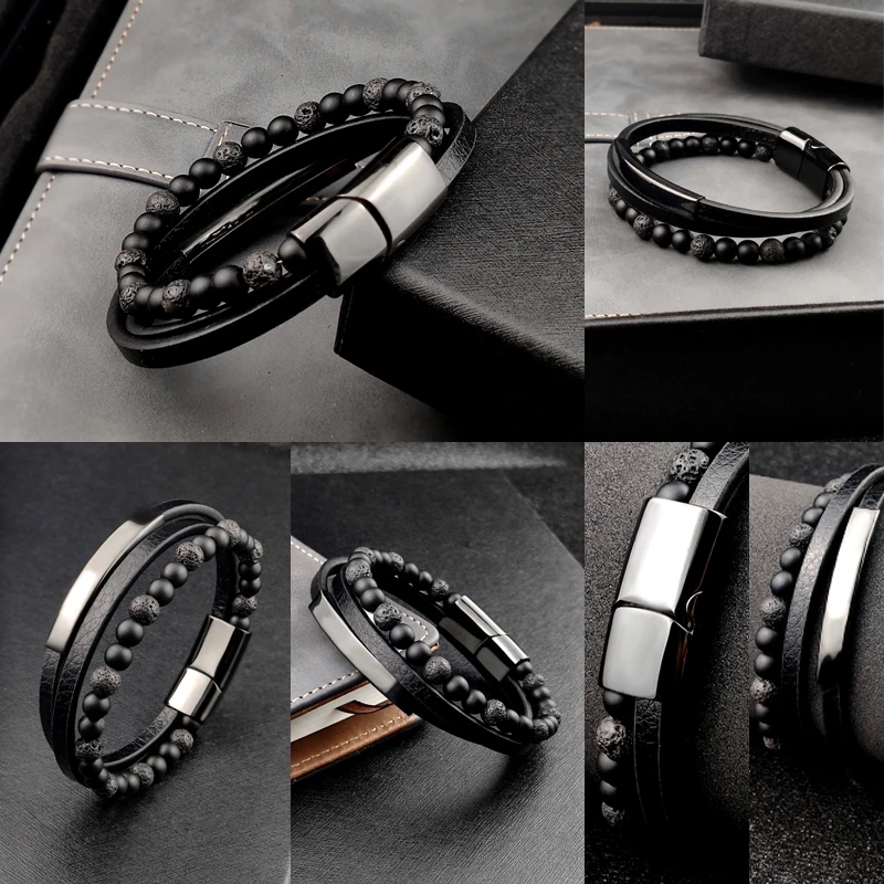 2020 Bohemian Charm Bracelet Bangle Leather Beaded Mens Chakra Tiger Eye Bracelet For Men Women Stainless Accessories Braclet - Image 4