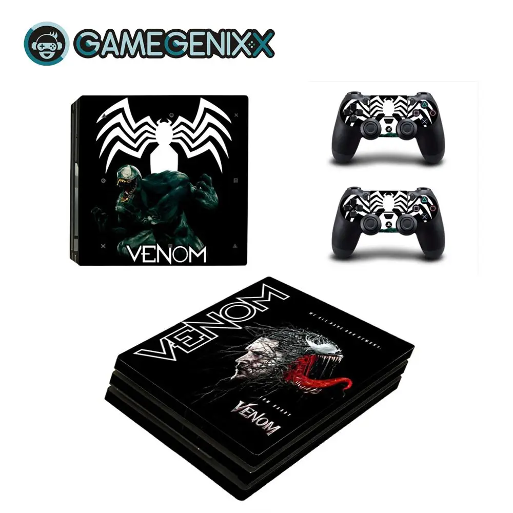 Venom GAMEGENIXX Кожа Наклейка Защитная Наклейка Обложка полный набор для PS4 Pro консоли и 2 контроллеров-Веном - Цвет: Venom
