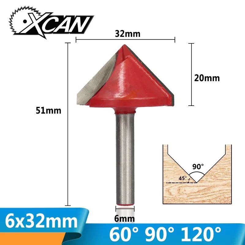 XCAN 1 шт. 32 мм V Форма измельчители 90 градусов древесины фрезы концевые фрезы cnc 6 хвостовик для деревообработки отделка гравировка бит