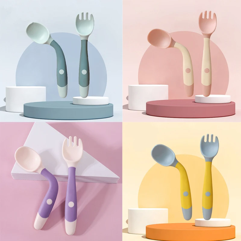 Wecute Silicone Spoon for Baby Utensils Set Toddler Learn To Eat Training Bendable Soft Fork Infant Tableware High Quality | Мать и