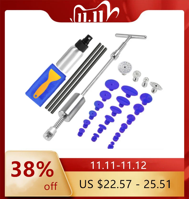 

Paintless Dent Repair Remover Removal Tool Kit Professional Car Dent Tools Slide T bar Hot Glue Tap Down Kits