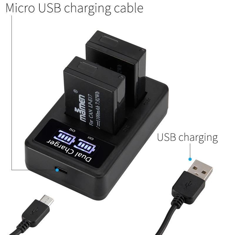 3 шт. 1100 мА/ч, LP-E17 LPE17 LP E17 цифровой Камера Батарея+ USB ЖК-дисплей двойной Зарядное устройство для Canon M3 M5 M6 поцелуй X8I 750D 760D T6I T6S 800D