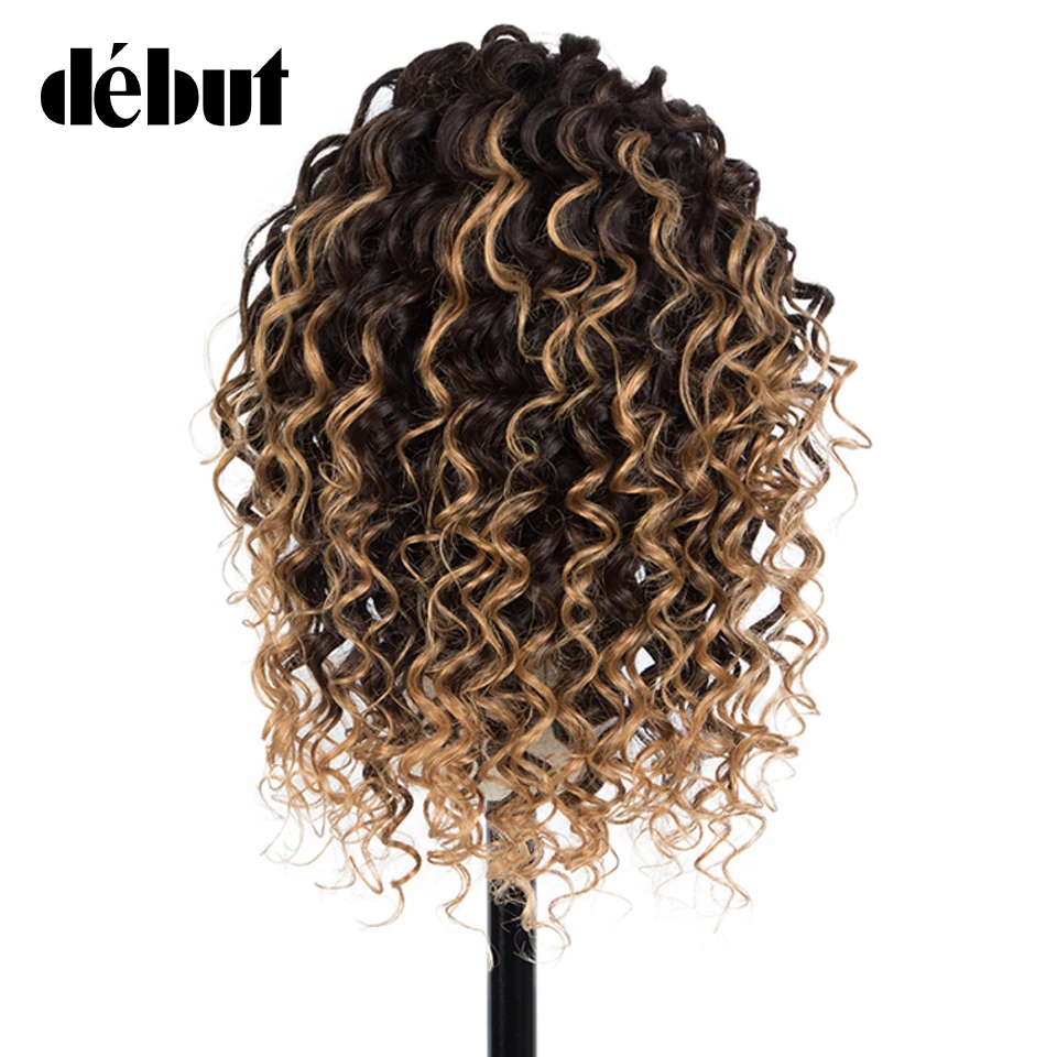 Debut Glueless Wigs For Women Kinky Curly Human Hair Bob Wigs Brown Ombre Headband Wigs T1B/99J Brazilian Deep Wave Cheap Wigs