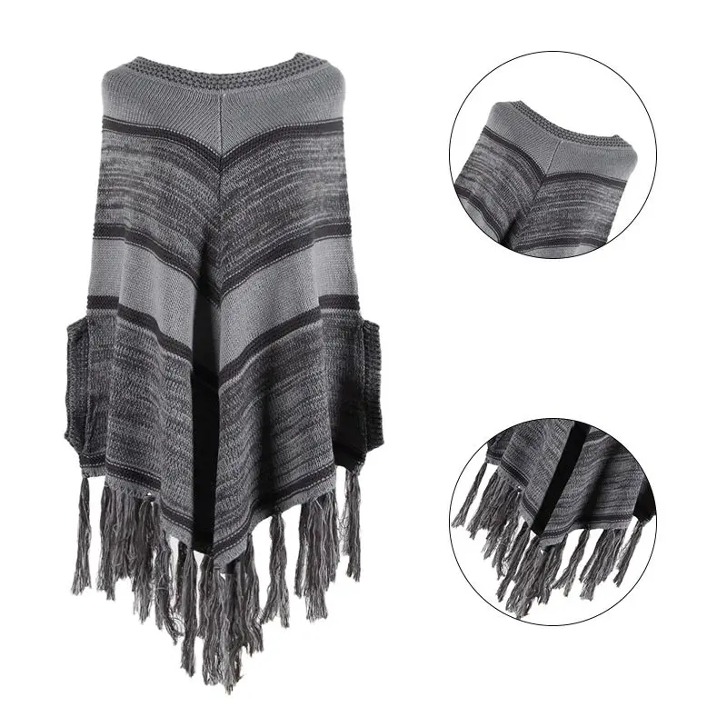 Свитера Пончо Накидки для женщин модная дамская накидка с кисточками офисный элегантный пуловер вязаный свитер женская зимняя одежда