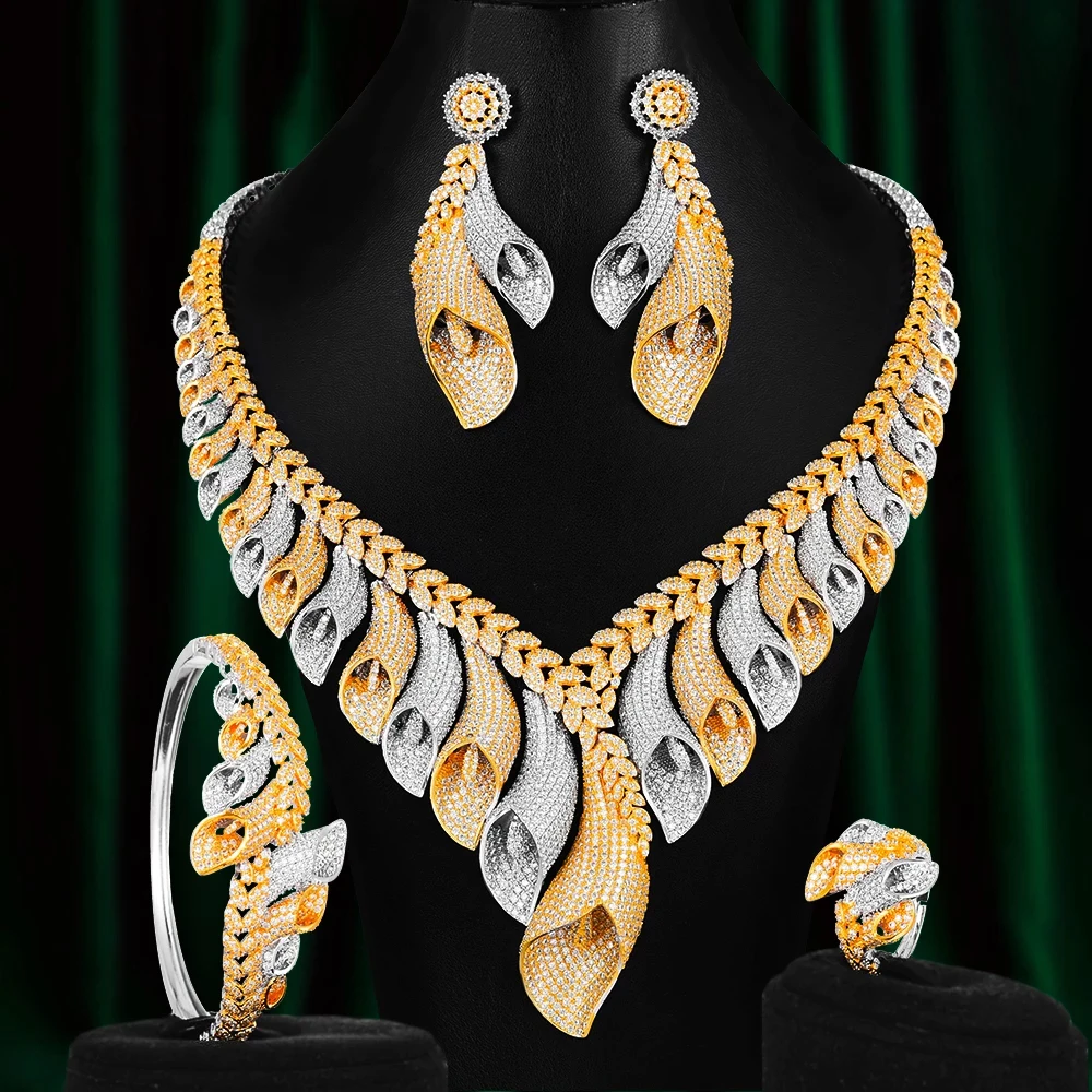 

missvikki 4 PCS Sets Luxury Shinny Cubic Zirconia Queen Women Jewelry Sets Bridal Fashion Jewelry Wedding Party Necklace Set