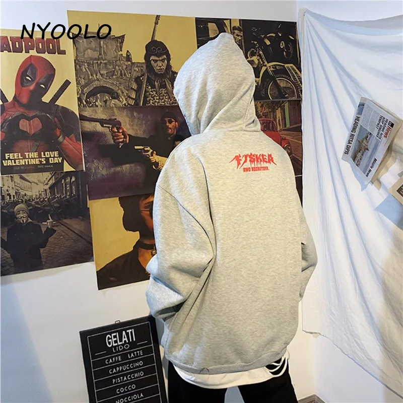 NYOOLO Harajuku уличный Забавный медведь с буквенным принтом, свободные теплые толстовки, осенне-зимние пуловеры с капюшоном, флисовая Толстовка для женщин и мужчин