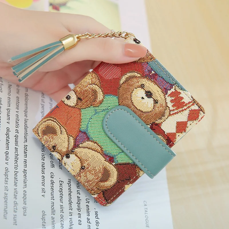 

2019 Autumn New Style Colorful Cotton Pu Embroidered Women's Multi-functional Card Holder Anime Cartoon Cute Little Bear Wallet