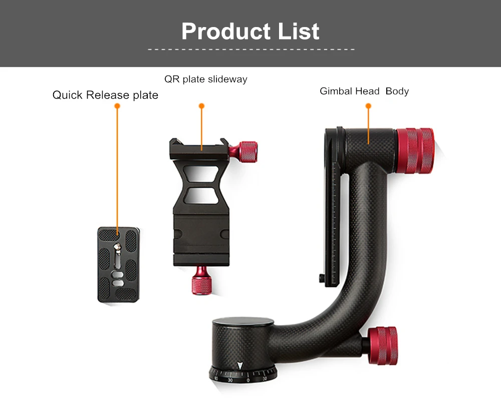 VH-20 Pro Heavy Duty Carbon Fiber Gimbal Tripod Head Stabilizer Quick Release Plate for Telephoto Lens photography Bird