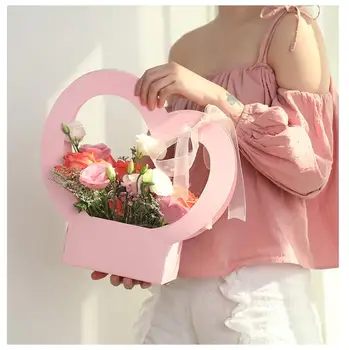 

10pcs flower wrapping gift box heart-shaped flower box creative kraft paper packing box free shipping
