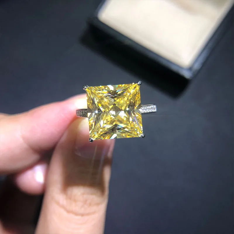 

S925 Sterling Silver Luxury Fashion Square Crystal Rings Shiny 5A Zircon Banquet Party Rings for Women Bride Jewelry Anillos