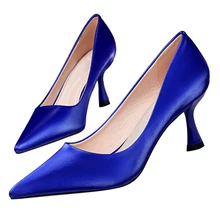 Женские синие туфли-лодочки на высоком каблуке 7 см; большие размеры 10,5; роскошные женские туфли с острым носком; офисные туфли-лодочки на низком каблуке; цвет желтый, зеленый