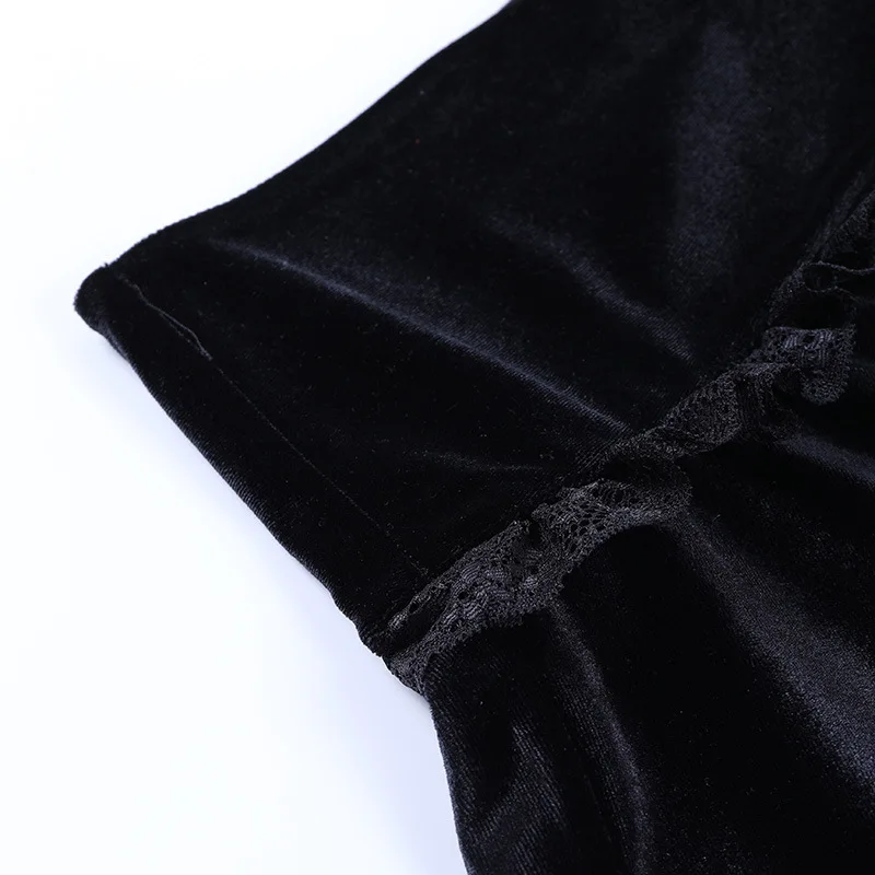 Goth Cross Black Skirt Vintage Lace Trim A Line Mini Skirt Gothic Grunge Y2K High Waist Ruffle Summer Skirt Women 2021
