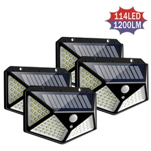 114LED открытый солнечный светильник Настенные светильники движения PIR Сенсор садово-уличный светодиодный Водонепроницаемый безопасности лампы для украшения дома 1/2/4 штуки в комплекте