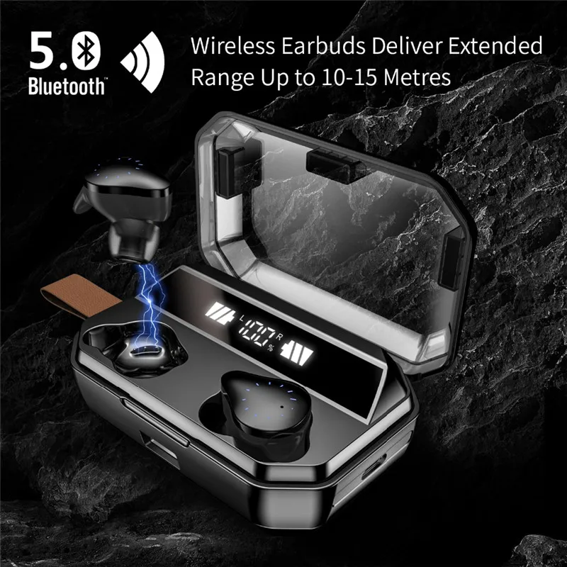 

TWS Wireless Earphone Power Display Button Control Bluetooth 5.0 Earphones Sport Stereo Cordless Earbuds 8000mAh Charging Box