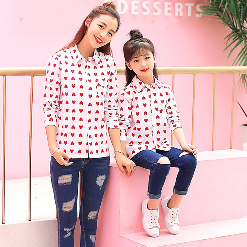 

Family Matching Clothes Mother Baby Girl Kids Sweet Loving Heart Print Long Sleeve Shirt Mother Daughter Mommy and Me Outfits