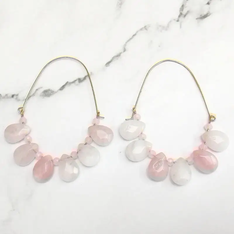 Pink ZWPON, богемные ограненные капли, оригинальные серьги-кольца из натурального камня, радужные серьги-капли из натурального камня для женщин - Окраска металла: Pink