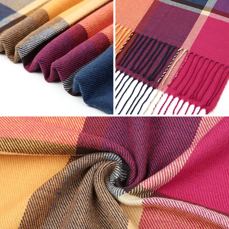 Winter Plaid Scarf Women Foulard Solid Scarves Female Shawls and Wraps New Designer Cashmere Scarfs Luxury Bufandas Hombre