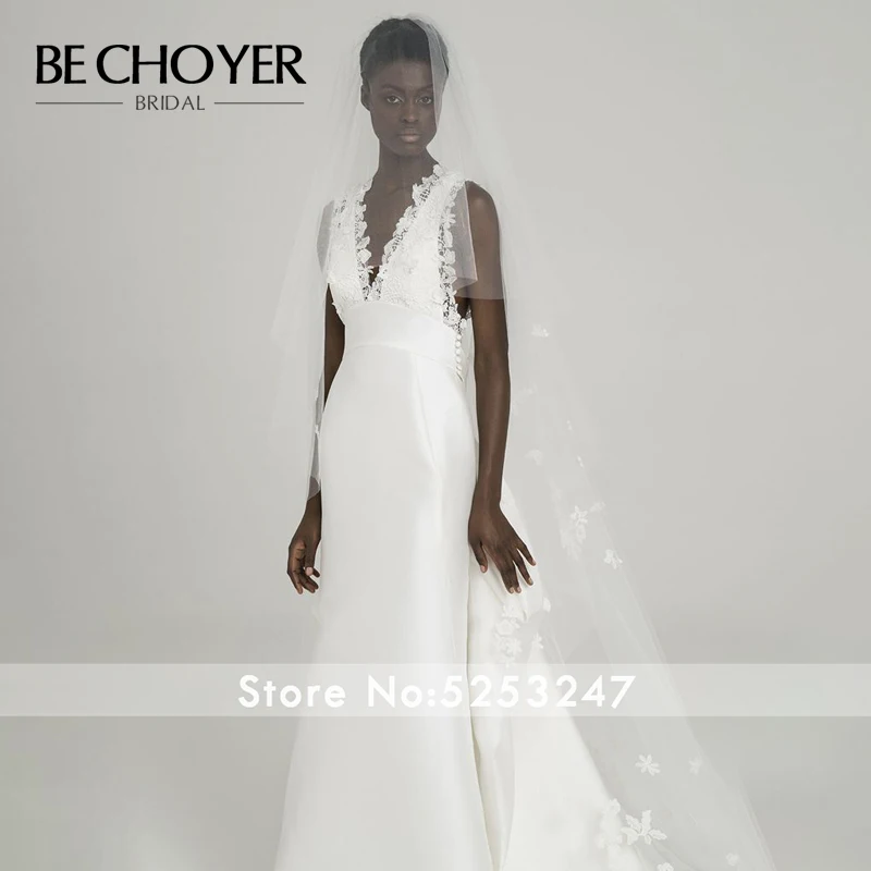 Винтажное свадебное платье с аппликацией BECHOYER P103, сексуальное атласное платье с v-образным вырезом и рюшами, платье русалки для принцессы, платье невесты, Vestido de Noiva