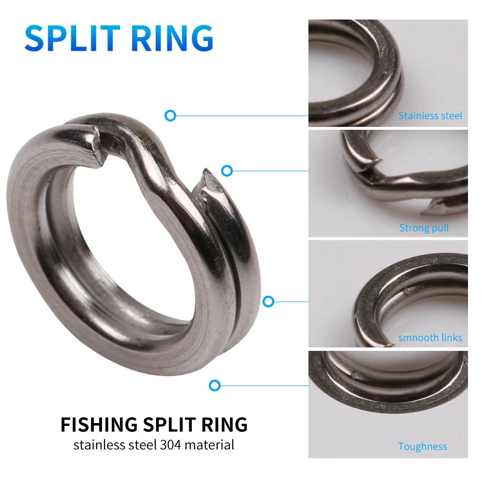 50pcs/lot Black Fishing Double Ring Connector Stainless Steel Split Ring  Diameter from 4mm to 12mm Heavy Duty FishingAccessories