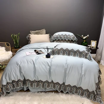 

Luxury Blue Pink White Gray 100S Egyptian Cotton European Palace Bedding Set Lace edge Duvet Cover Bed sheet/Linen Pillowcases