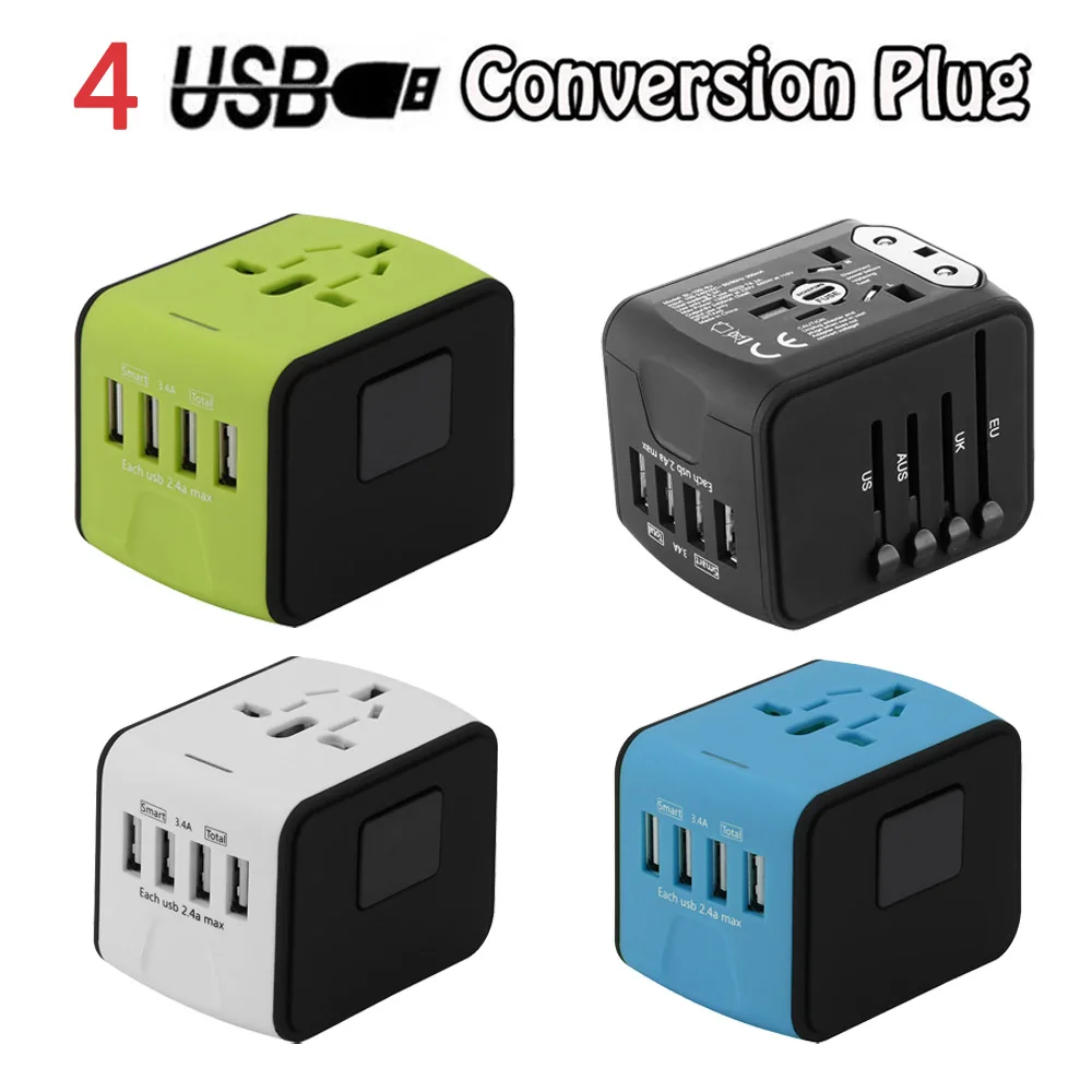 Дорожный адаптер Международный универсальный адаптер питания все-в-одном с 3USB+ 1typc C Всемирное настенное зарядное устройство для ЕС/США/Великобритании/Австралии