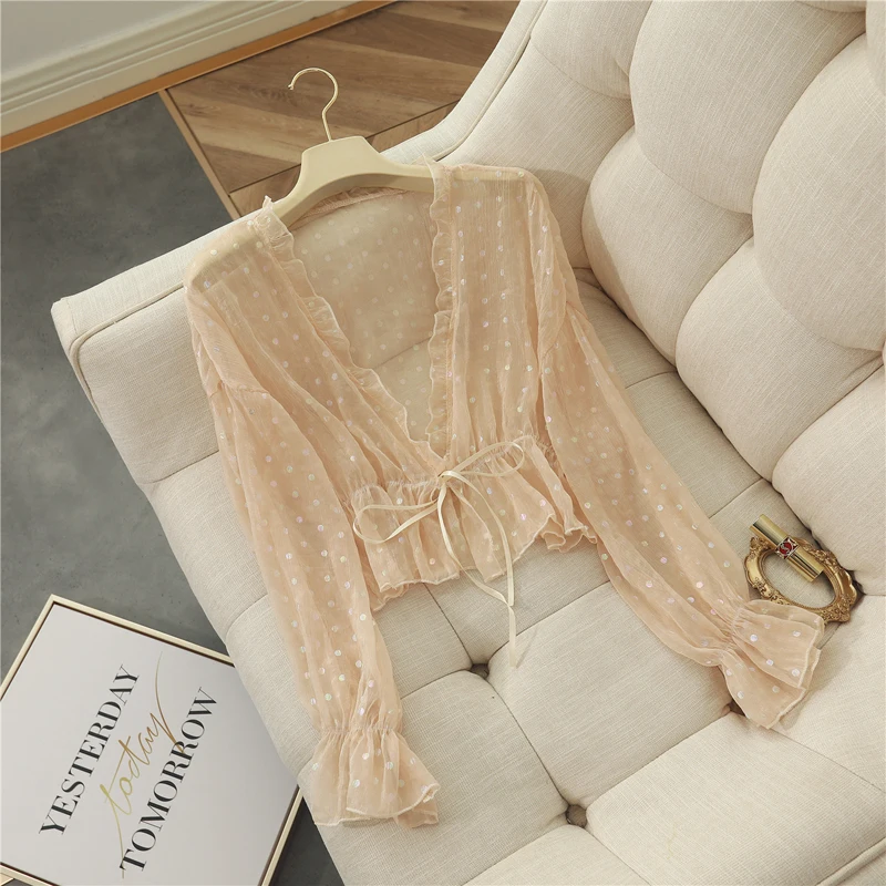 2020 летние прочные кардиганы винтажная кофта с оборками на шнуровке Женская