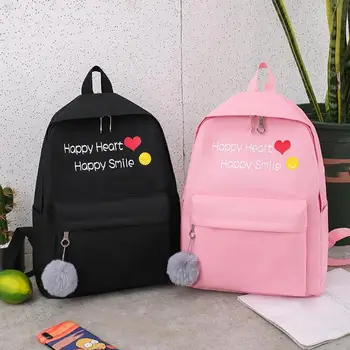 

4pcs/set Woman Backpack Fashion Female Durable Canvas Large Capacity Zipper Backpack Solid Shoulder Bag for Teenager Girls