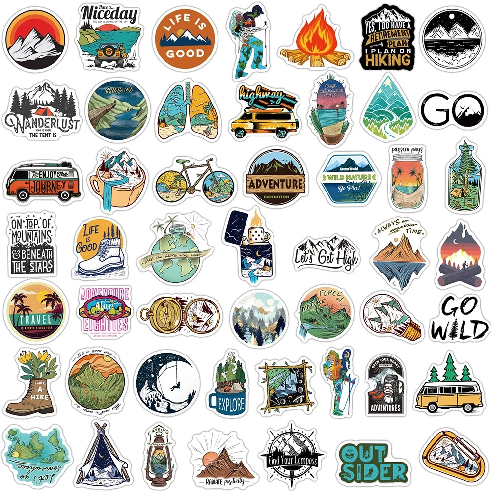 10/50/100PCS Outdoor Explore Mountain Climbing Stickers Laptop Guitar Luggage Waterproof Graffiti Sticker Decal Kid Classic Toys