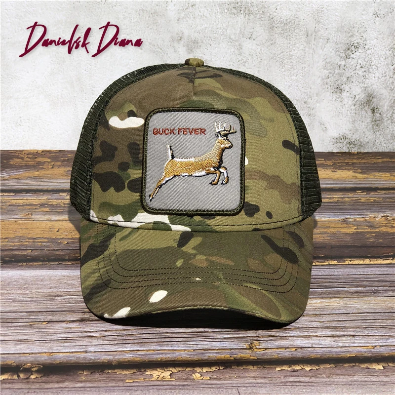 

Camouflage Cloth Deer BUCK FEVER DOG ExquisiteEmbroidered Baseball Cap Trucker Snapback Hat Adjustable Animal farm cap visor