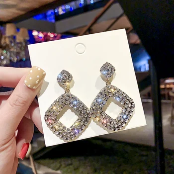 

Luxury Wedding Big Earrings for Women Geometric Triangle Metal Crystal Drop Dangle Fashion Party Earring Jewelry Bridesmaids