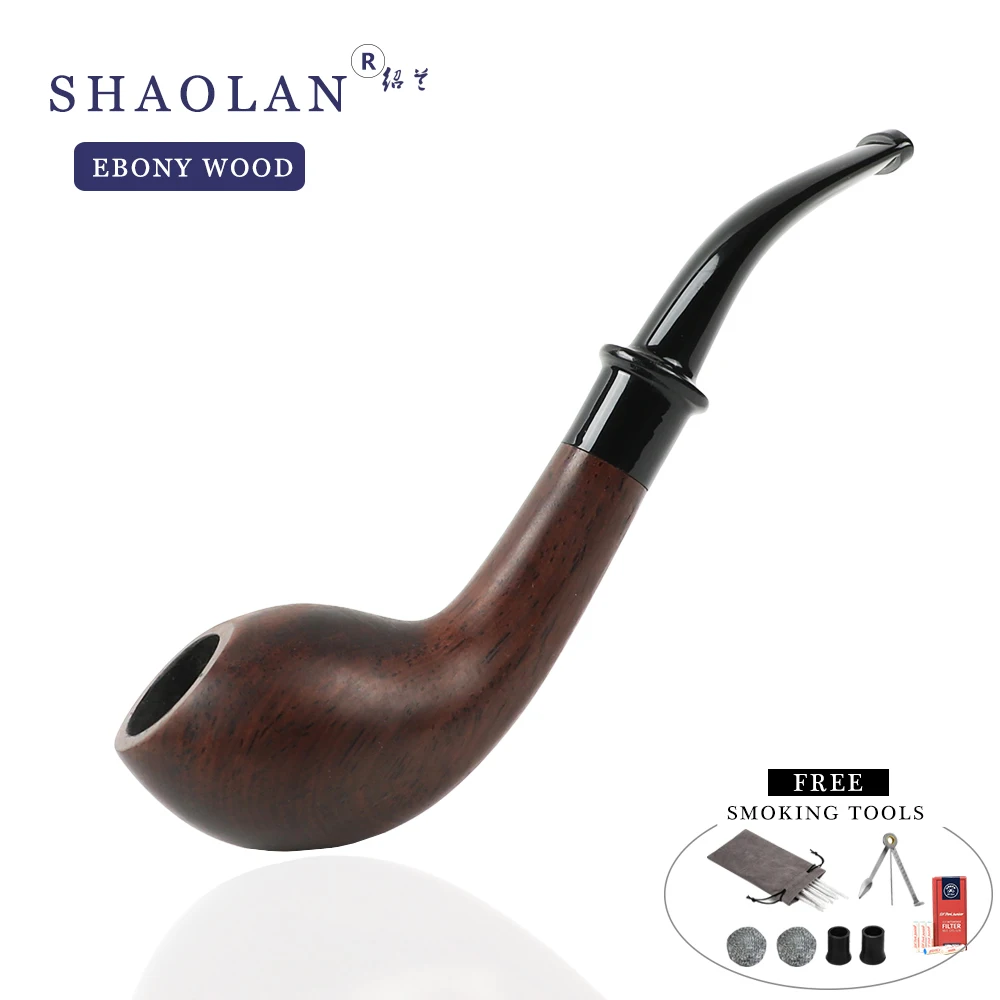 ?Ξ 흡연자 상어 스타일 Tobacc 파이프 구부러진 줄기 연기 수제 에보니 우드 무료 연기 도구 세트, 노인을 위한 무료 선물 패키지