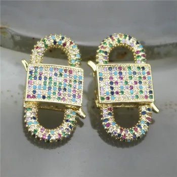 

13*26mm 5pcs/lot Multicolor cubic zirconia micro pave clasp charm,colorful cz inlay clasp,handmade diy jewelry component