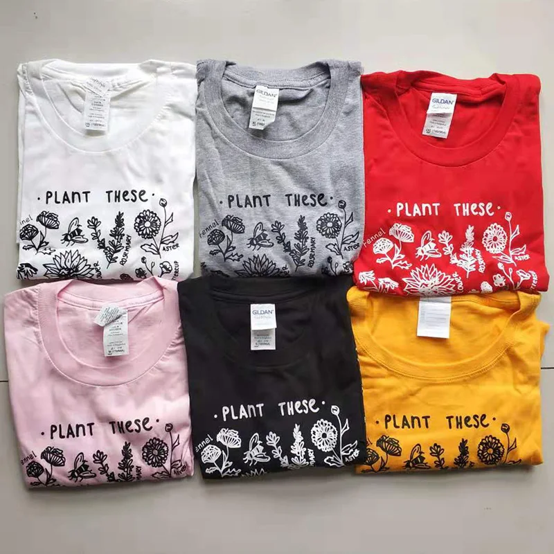 Растение эти футболки для женщин цветочный принт тройник сохранить пчелы желтый хлопок размера плюс Топы растение больше деревьев Tumblr Топы Прямая поставка