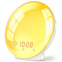 Nature Wake Up Light Digital Alarm Clock Snooze Night Lamp Sunrise Simulation & Sleep Aid Colorful Light With FM Radio