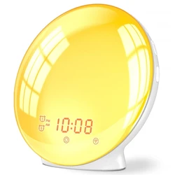 Nature Wake Up Light Digital Alarm Clock Snooze Night Lamp Sunrise Simulation & Sleep Aid Colorful Light With FM Radio