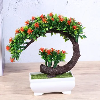 

Simulation Flower Pot Plastic Imitation Plant Pot Modern Bonsai Home Table Window Decoration Supplies(Orange)