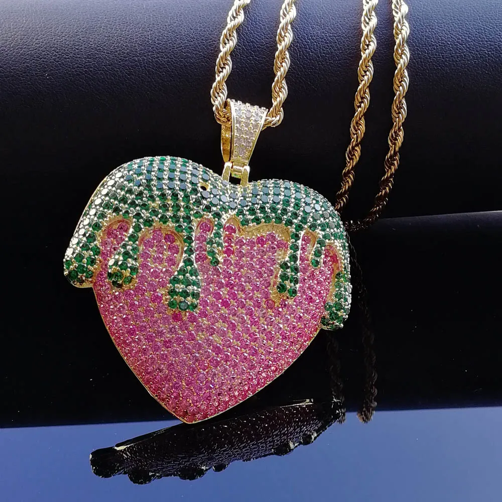 Bling Большие Подвески клубника Для мужчин и Для женщин Цепочки и ожерелья блестящие украшения подарок CN504