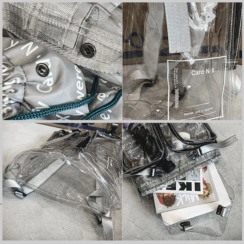 Large Clear Transparent Backpacks Fashion 3M Reflective PVC Bag Student Hip-hop Style Back To School Bags Men Travel Backpack