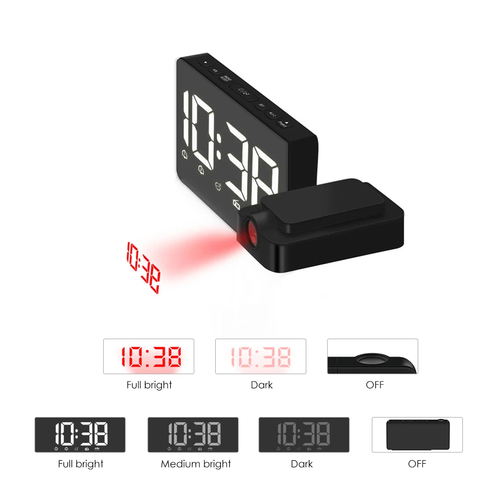 USB проекционный Будильник Светодиодный дисплей Время цифровой будильник с вращающимся проектором двойной будильник FM радио функция повтора